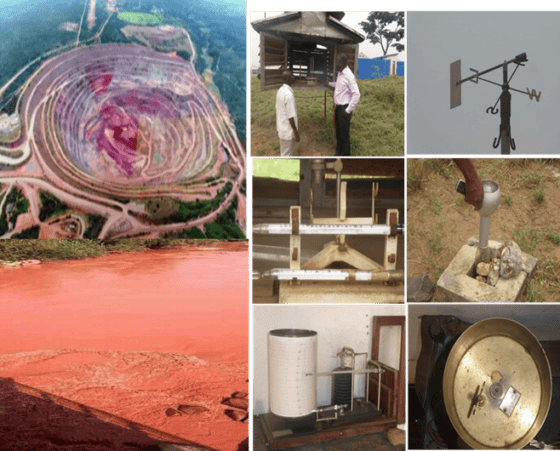 Many issues threatening water security in the Kasai basin, here the pictures show large scale water pollution from mines (red river), deficient monitoring station.