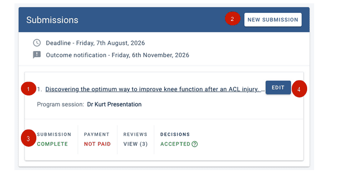 Capture d'écran du tableau de bord au sein d'Oxford Abstracts